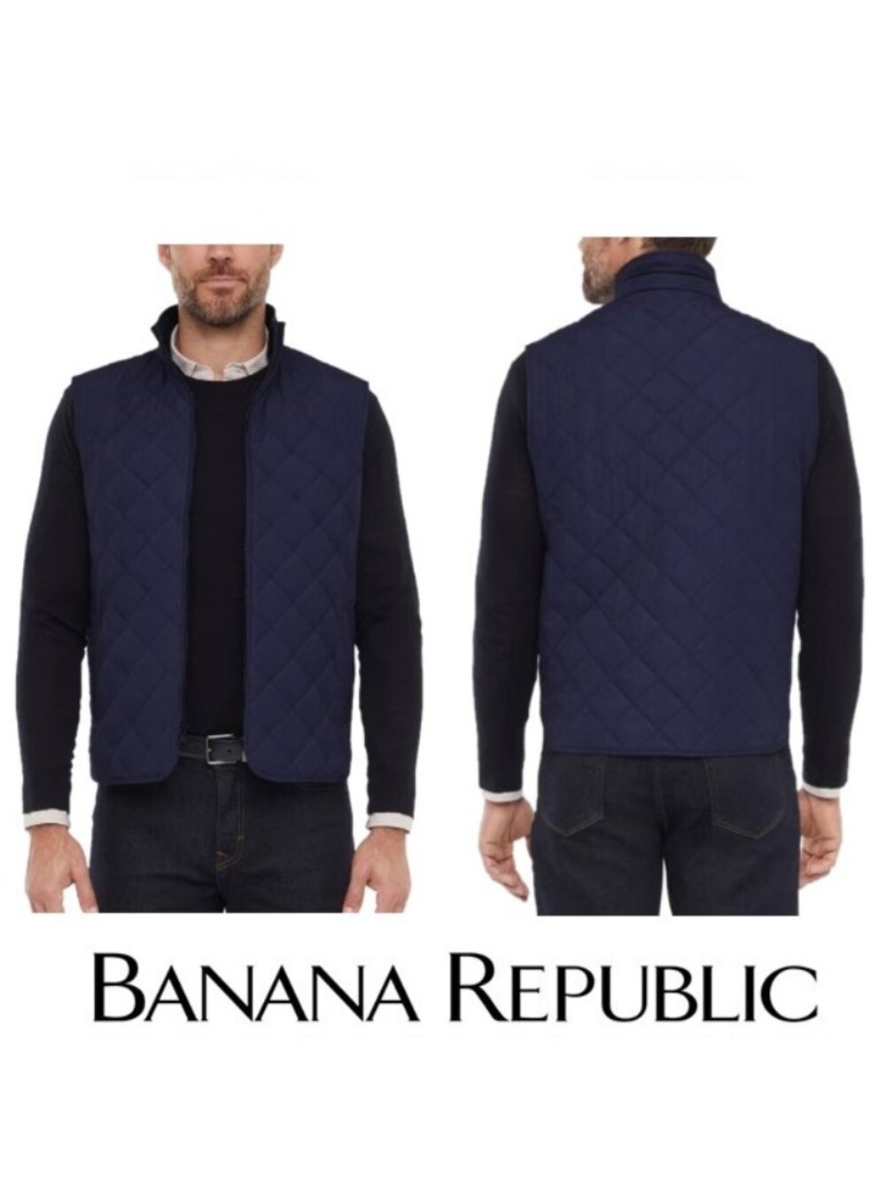 NWT Banana Republic Men's Quilted Full Zip Vest, Navy